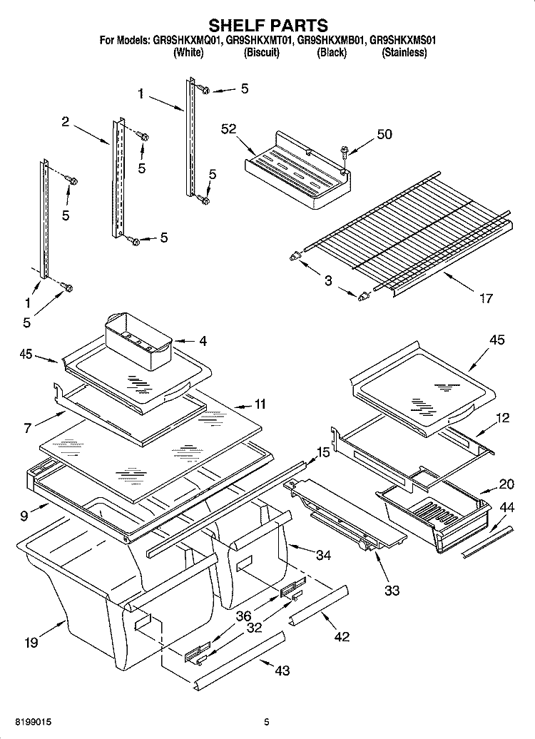 SHELF PARTS Diagram and Parts List for GR9SHKXMS01  Whirlpool Refrigerator