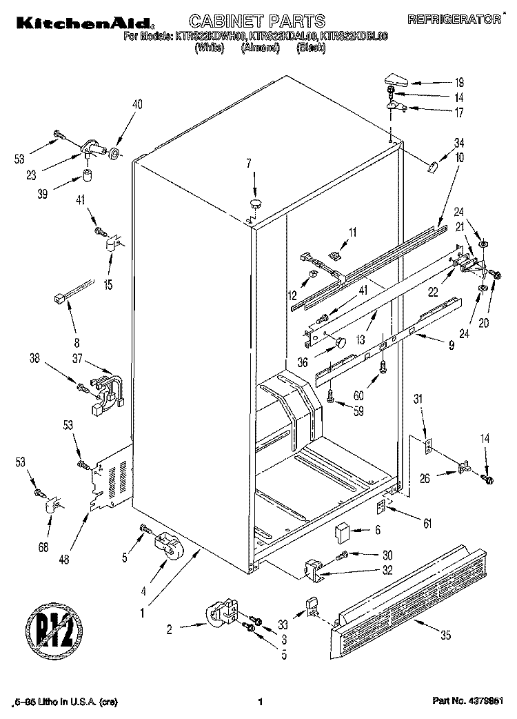 CABINET Diagram and Parts List for KTRS22KDWH00  KitchenAid Refrigerator