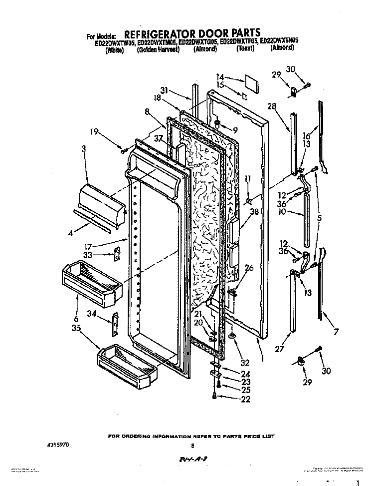 REFRIGERATOR DOOR Diagram and Parts List for ED22DWXTG05  Whirlpool Refrigerator