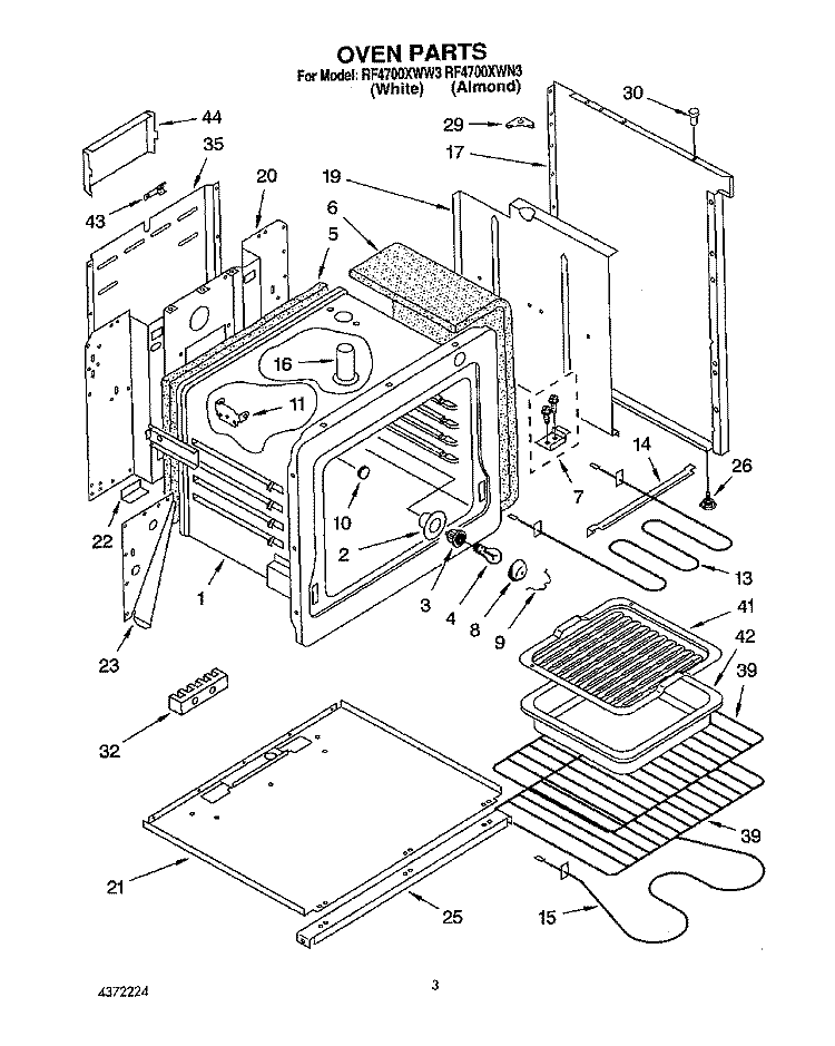 OVEN Diagram and Parts List for RF4700XWN3  Whirlpool Range