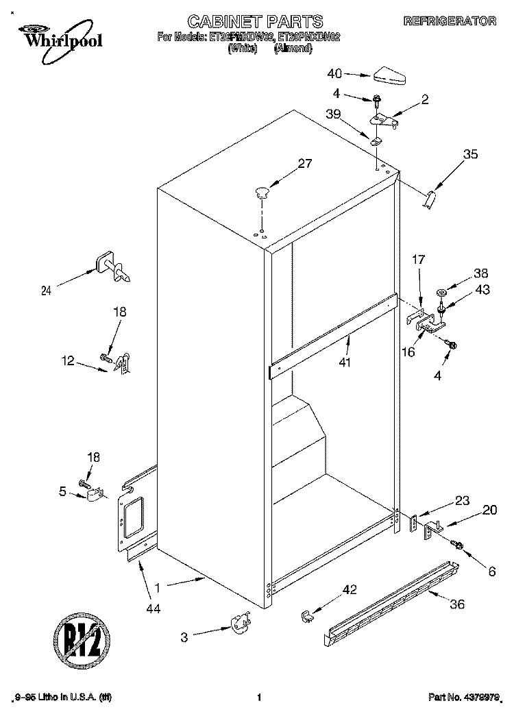 CABINET Diagram and Parts List for ET20PMXDW02  Whirlpool Refrigerator