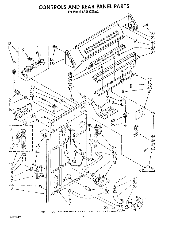 CONTROLS AND REAR PANEL Diagram and Parts List for LA9800XSW2  Whirlpool Washer