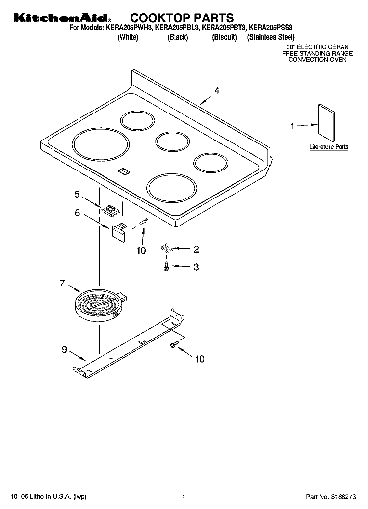 COOKTOP PARTS Diagram and Parts List for KERA205PBT3  KitchenAid Range