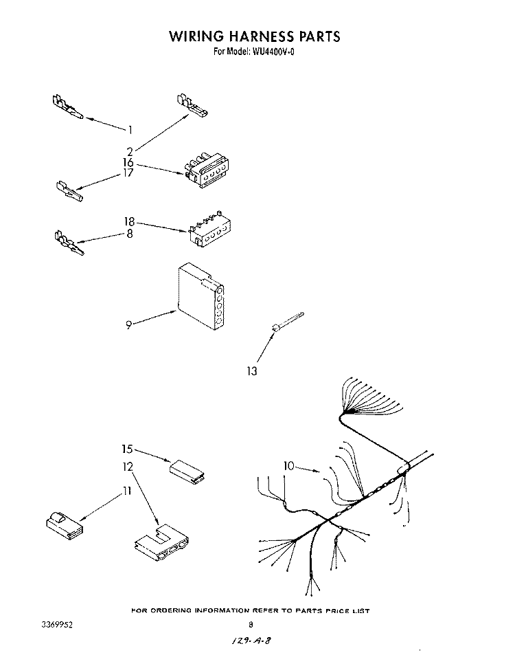 WIRING HARNESS Diagram and Parts List for WU4400V0  Roper Dishwasher