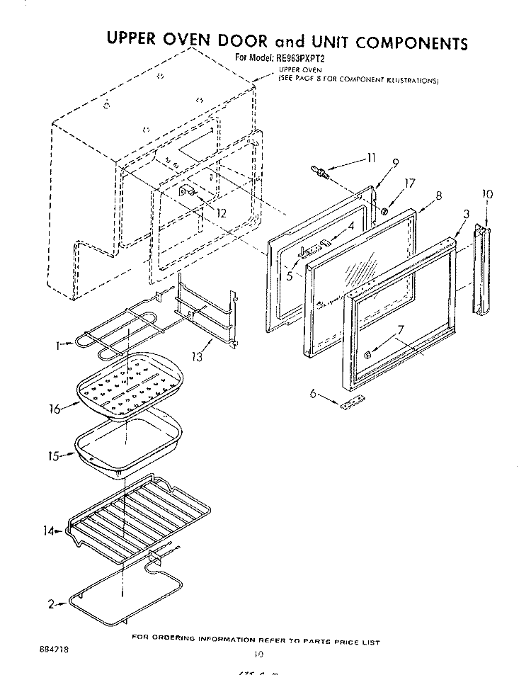 UPPER OVEN DOOR AND UNIT COMPONENTS Diagram and Parts List for RE963PXPT2  Whirlpool Range