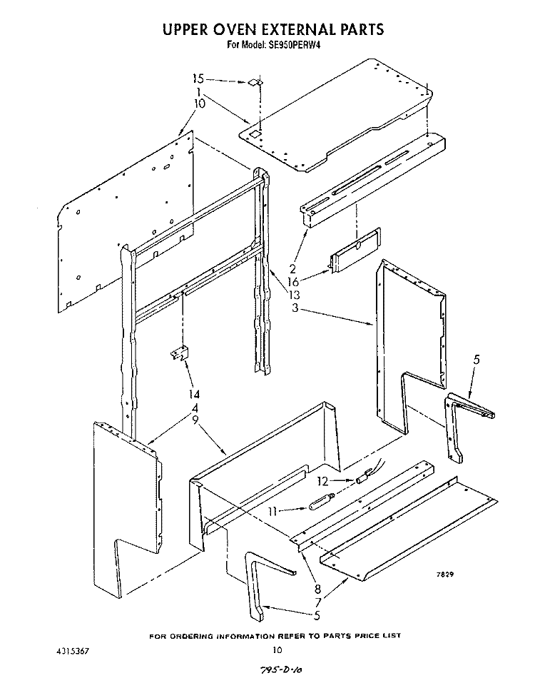 UPPER OVEN EXTERNAL Diagram and Parts List for SE950PERW4  Whirlpool Range