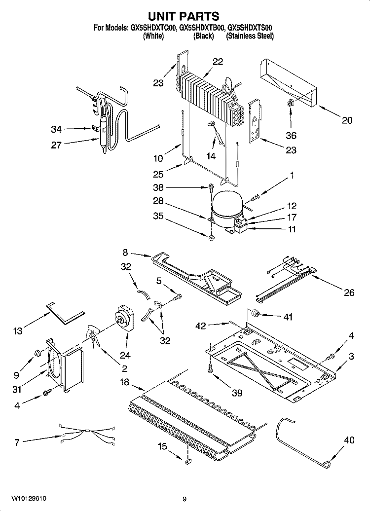 UNIT PARTS Diagram and Parts List for GX5SHDXTB00  Whirlpool Refrigerator