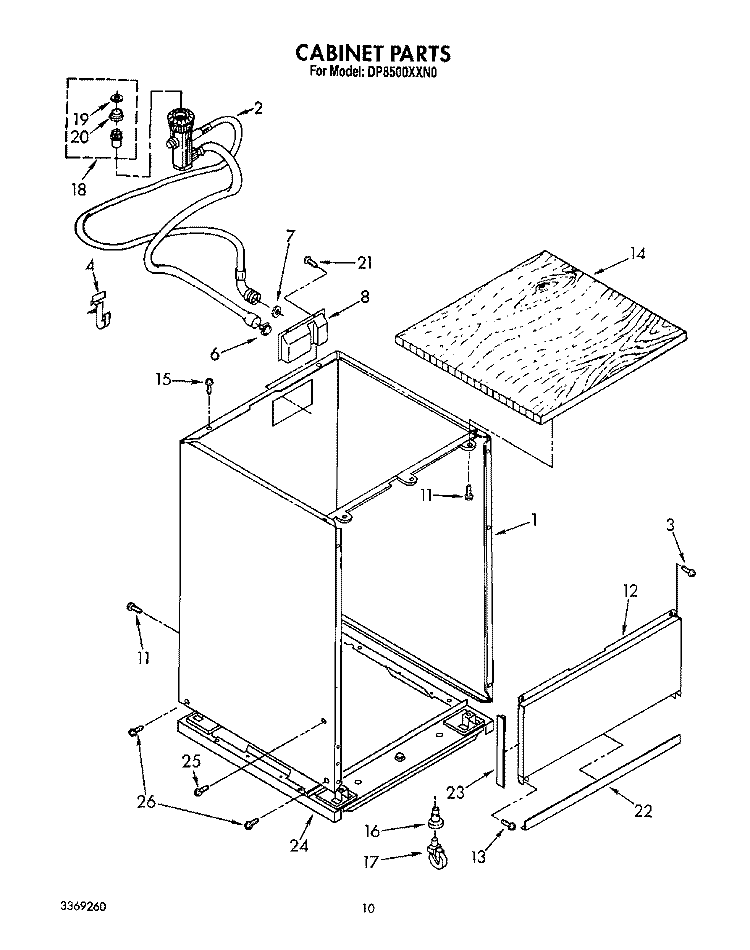 CABINET, OPTIONAL Diagram and Parts List for DP8500XXN0  Whirlpool Dishwasher