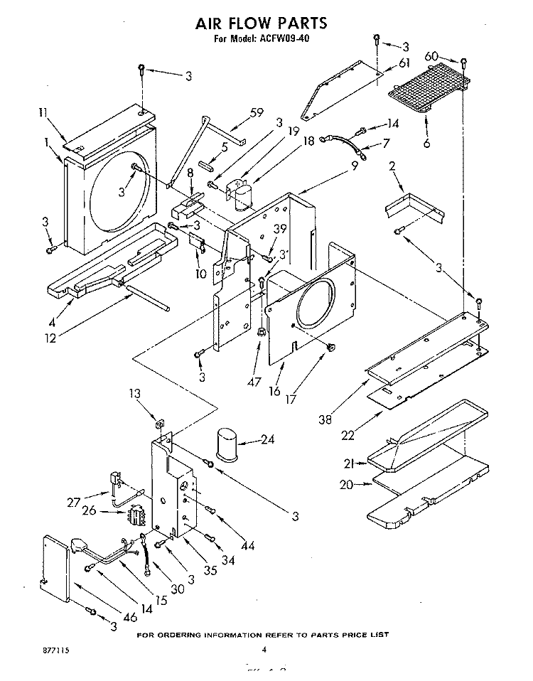 AIRFLOW Diagram and Parts List for ACFW0940  Whirlpool Air Conditioner