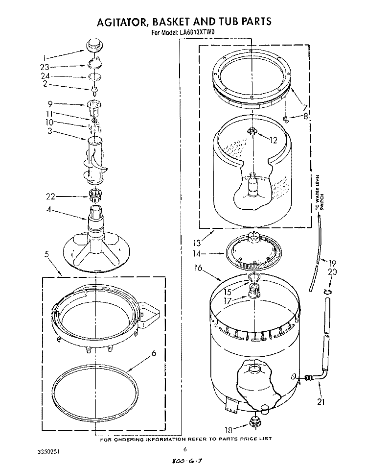 AGITATOR, BASKET AND TUB Diagram and Parts List for LA6010XTM0  Whirlpool Washer