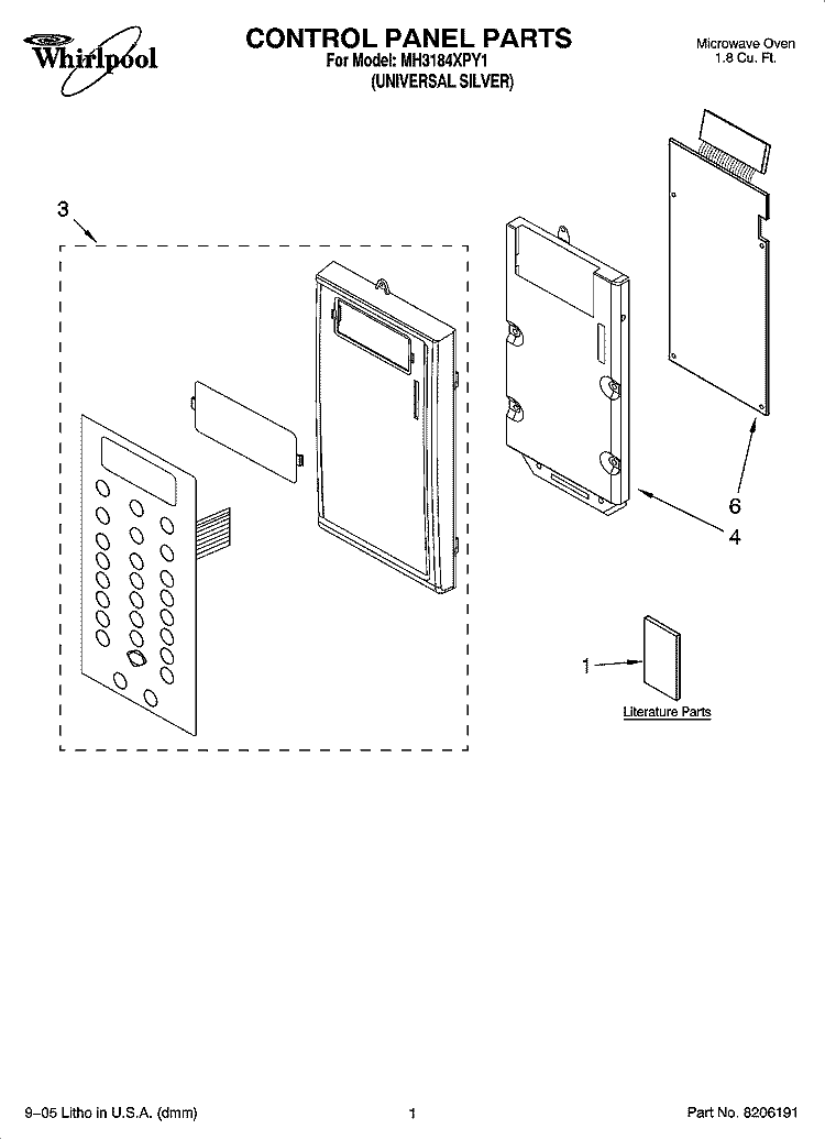 CONTROL PANEL PARTS Diagram and Parts List for MH3184XPY1  Whirlpool Microwave
