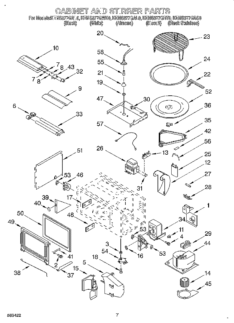 CABINET AND STIRRER Diagram and Parts List for KEMS377GAL0  KitchenAid Microwave Oven Combo