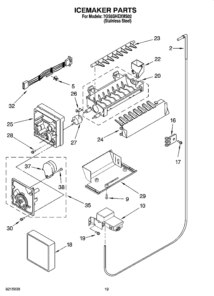 ICEMAKER PARTS, OPTIONAL PARTS (NOT INCLUDED) Diagram and Parts List for 7GS6SHEXMS02  Whirlpool Refrigerator