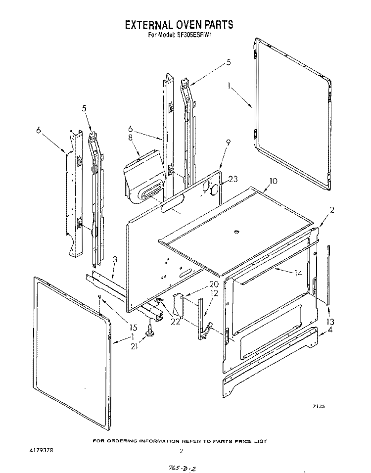 EXTERNAL OVEN Diagram and Parts List for SF305ESRW1  Whirlpool Range