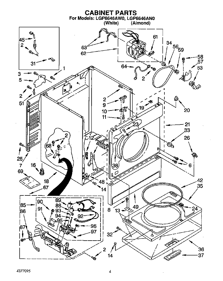 CABINET Diagram and Parts List for LGP6646AW0  Whirlpool Dryer