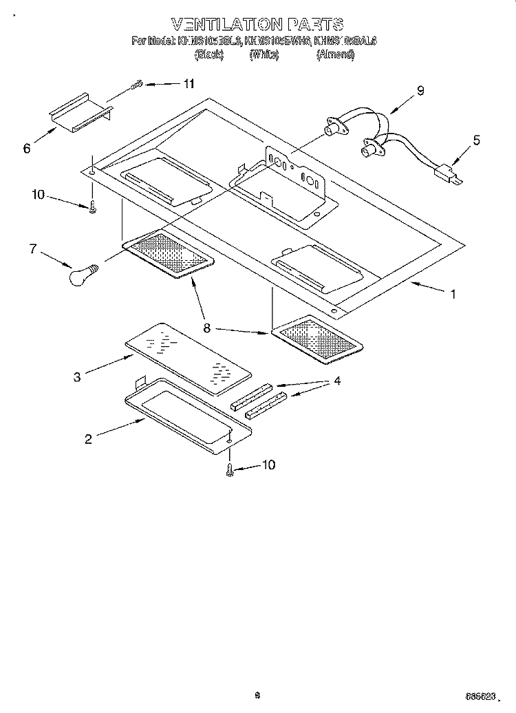 VENTILATION Diagram and Parts List for KHMS105BBL6  KitchenAid Microwave