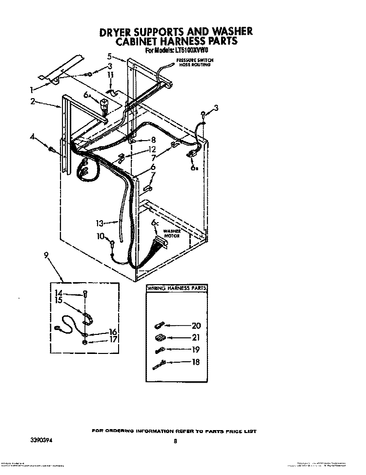 DRYER SUPPORTS AND WASHER CABINET H Diagram and Parts List for LT5100XVW0  Whirlpool Washer Dryer Combo