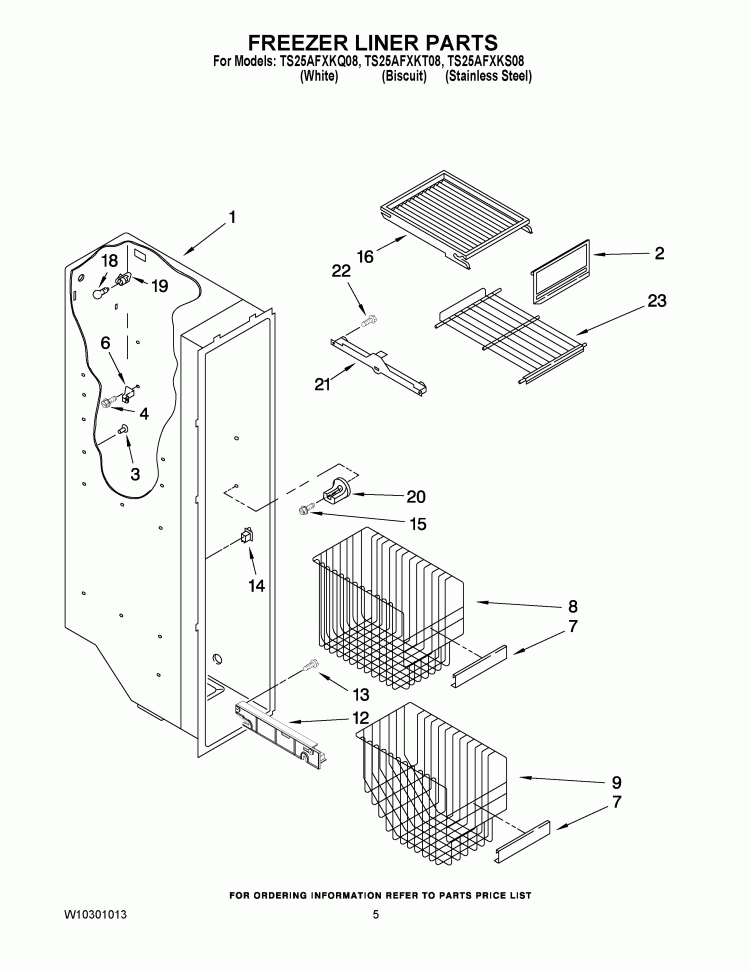 FREEZER LINER PARTS Diagram and Parts List for TS25AFXKT08  Estate Refrigerator