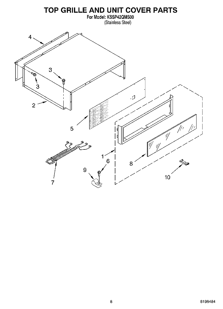 TOP GRILLE AND UNIT COVER PARTS Diagram and Parts List for KSSP42QMS00  KitchenAid Refrigerator
