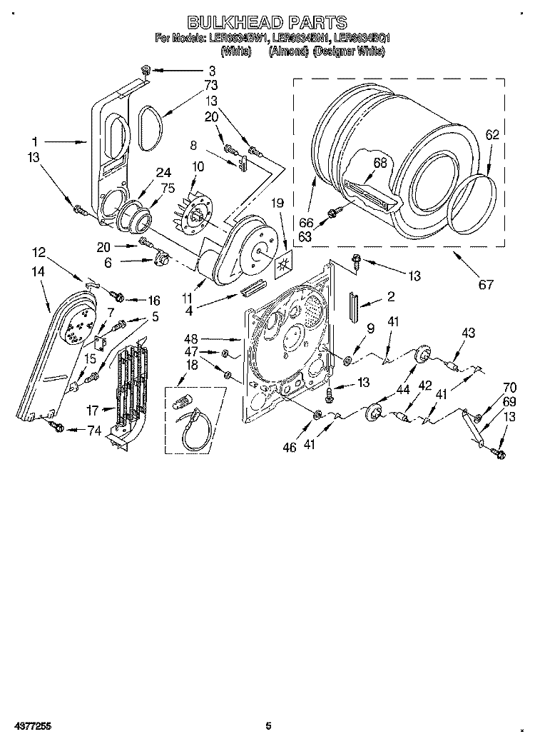 SECTION Diagram and Parts List for LER6634BW1  Whirlpool Dryer