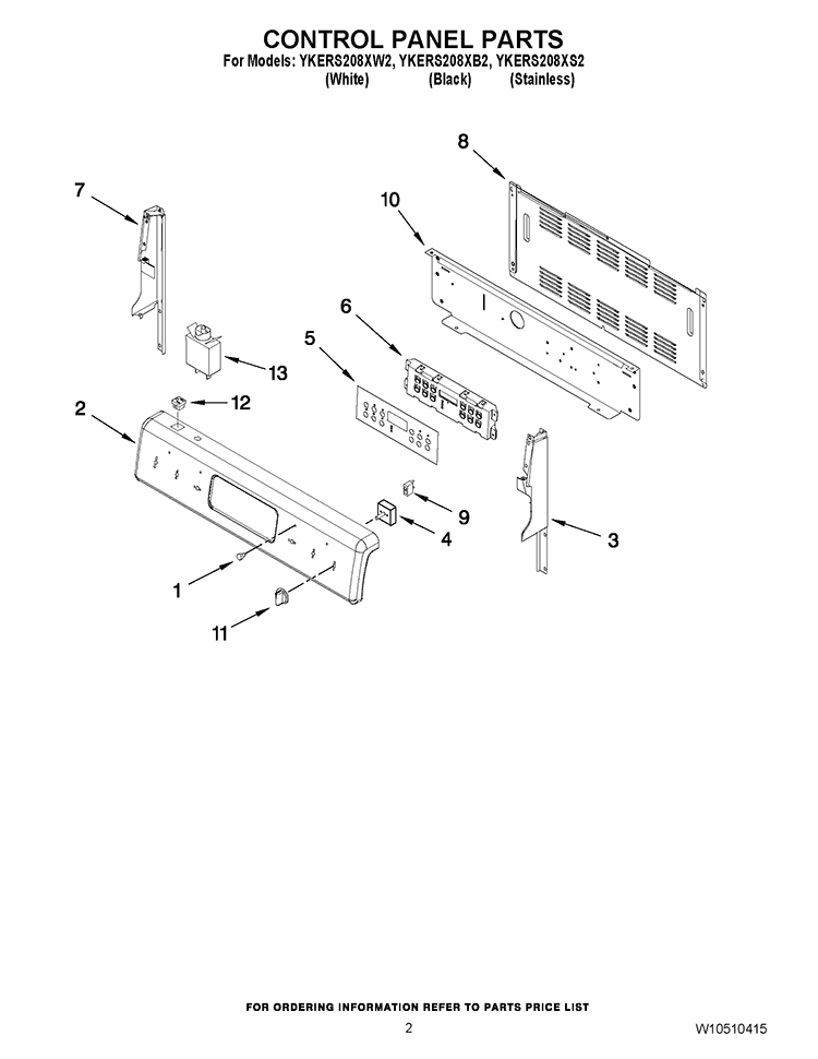 CONTROL PANEL PARTS Diagram and Parts List for YKERS208XB2  KitchenAid Range