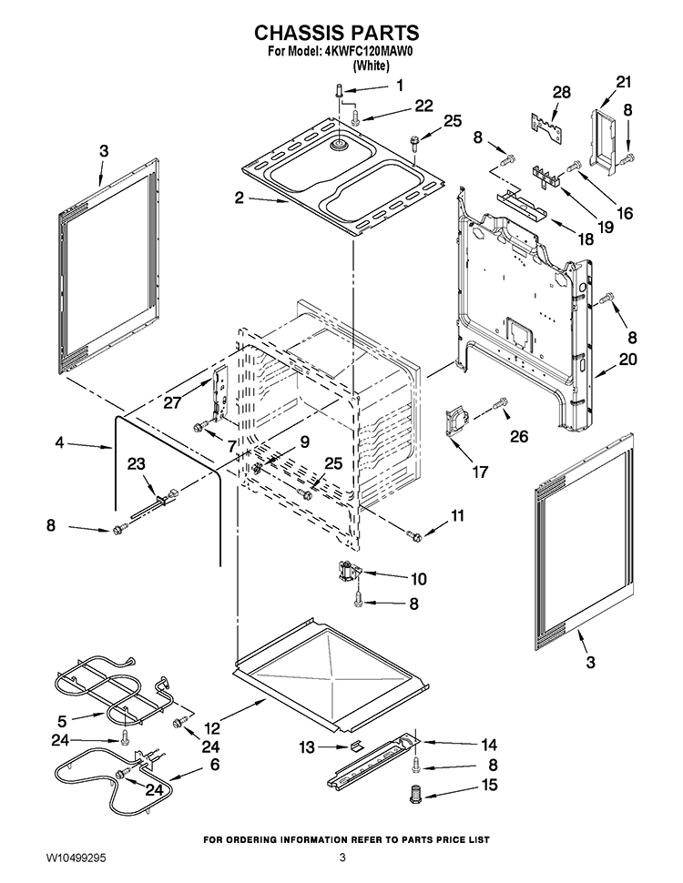 CHASSIS PARTS Diagram and Parts List for 4KWFC120MAW0  Whirlpool Range
