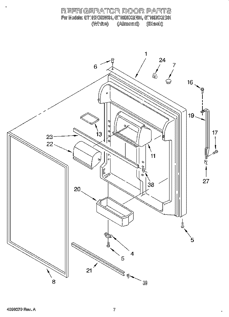 REFRIGERATOR DOOR Diagram and Parts List for GT19DKXGN01  Whirlpool Refrigerator