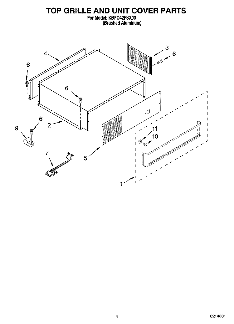 TOP GRILLE AND UNIT COVER PARTS Diagram and Parts List for KBFO42FSX00  KitchenAid Refrigerator