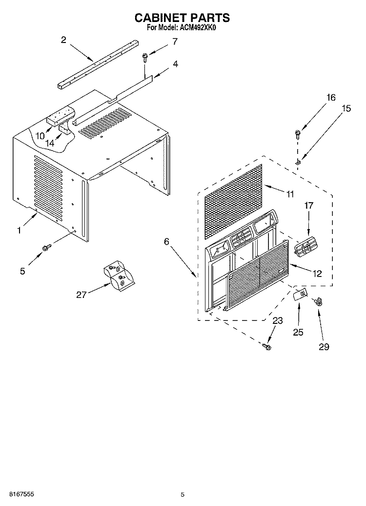 CABINET Diagram and Parts List for ACM492XK0  Whirlpool Air Conditioner