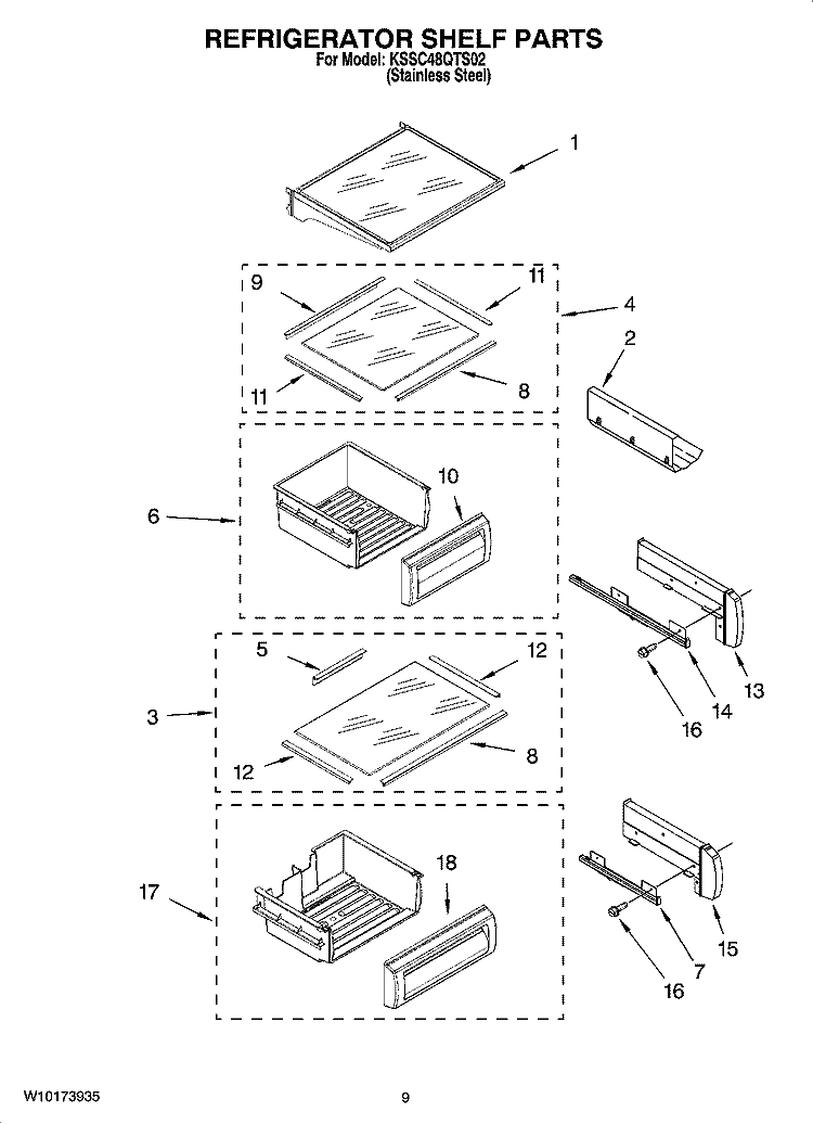 REFRIGERATOR SHELF PARTS Diagram and Parts List for KSSC48QTS02  KitchenAid Refrigerator