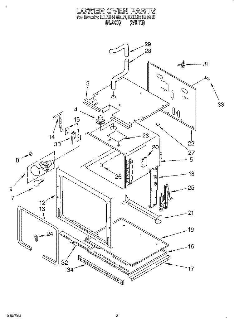 LOWER OVEN Diagram and Parts List for KEBI241BBL3  KitchenAid Wall Oven