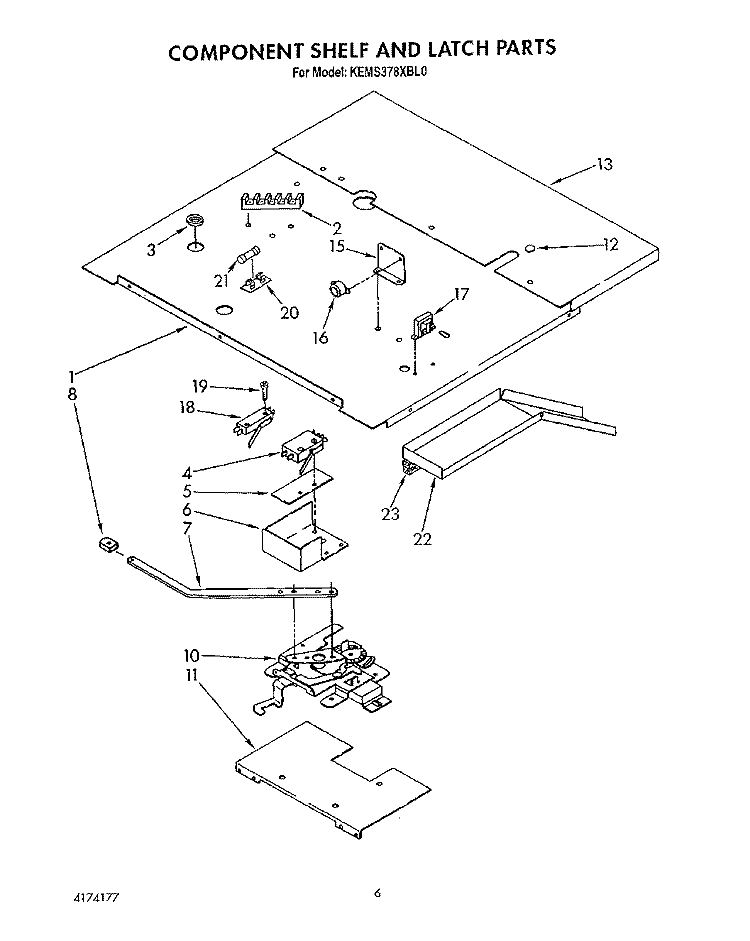 COMPONENT SHELF AND LATCH Diagram and Parts List for KEMS378XWH0  KitchenAid Wall Oven