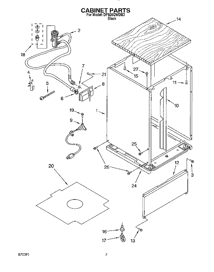 CABINET Diagram and Parts List for DP920QWDB3  Whirlpool Dishwasher
