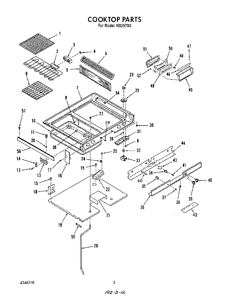 COOK TOP Diagram and Parts List for N9257X0  Roper Range