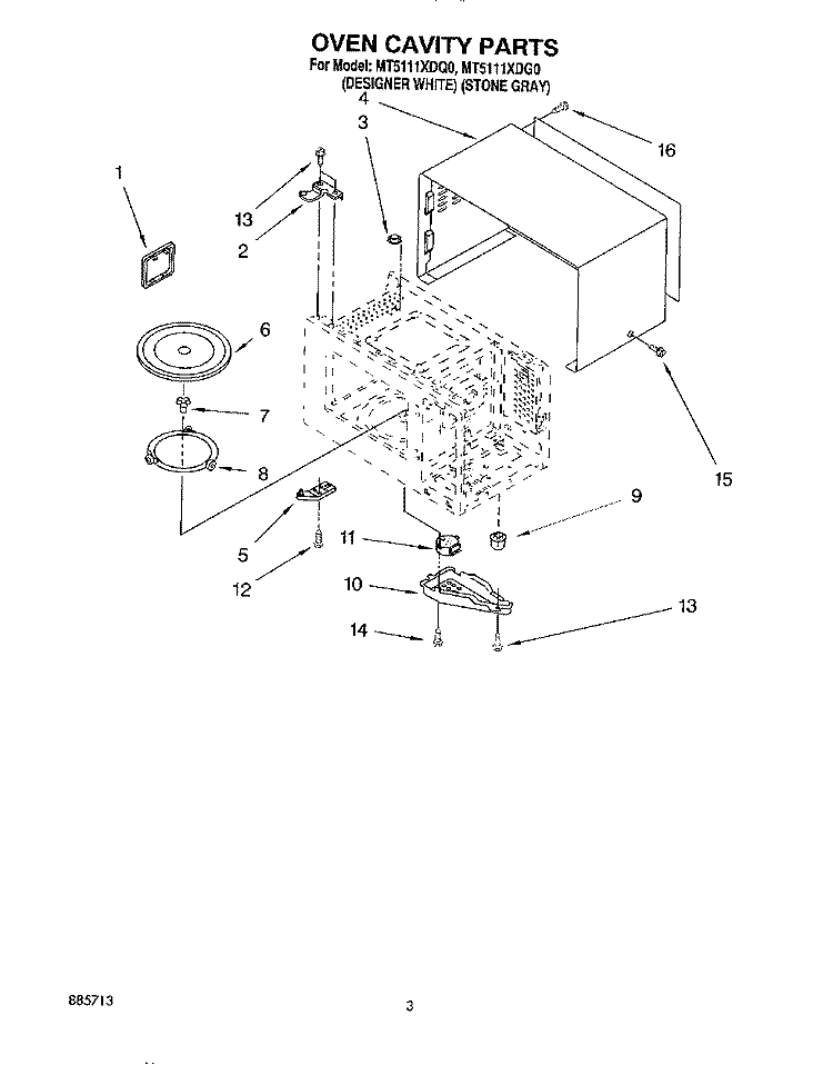 OVEN CAVITY Diagram and Parts List for MT5111XDQ0  Whirlpool Microwave