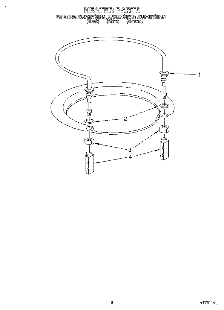 HEATER Diagram and Parts List for KUDM24SEWH1  KitchenAid Dishwasher