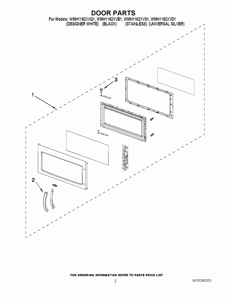 DOOR PARTS Diagram and Parts List for WMH1162XVD1  Whirlpool Microwave