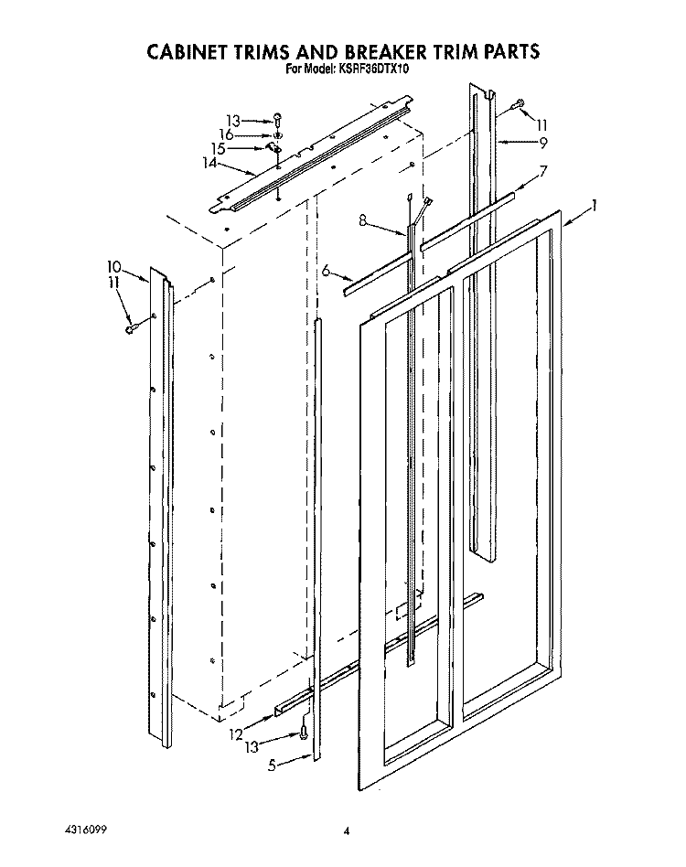 CABINET TRIMS AND BREAKER TRIM Diagram and Parts List for KSRF36DTX10  KitchenAid Refrigerator