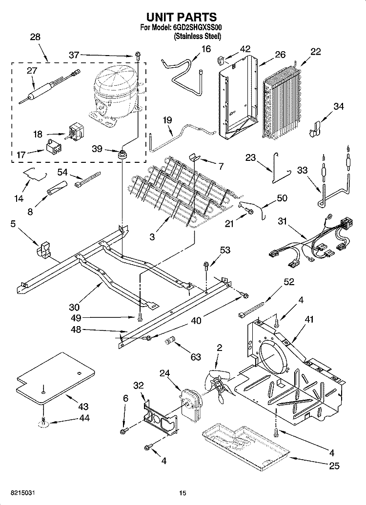 UNIT PARTS Diagram and Parts List for 6GD2SHGXSS00  Whirlpool Refrigerator