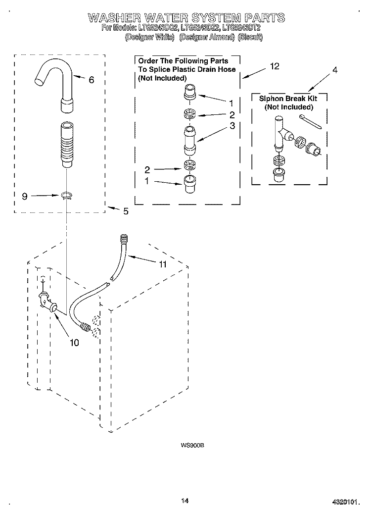 WASHER WATER SYSTEM Diagram and Parts List for LTG5243DT2  Whirlpool Washer Dryer Combo