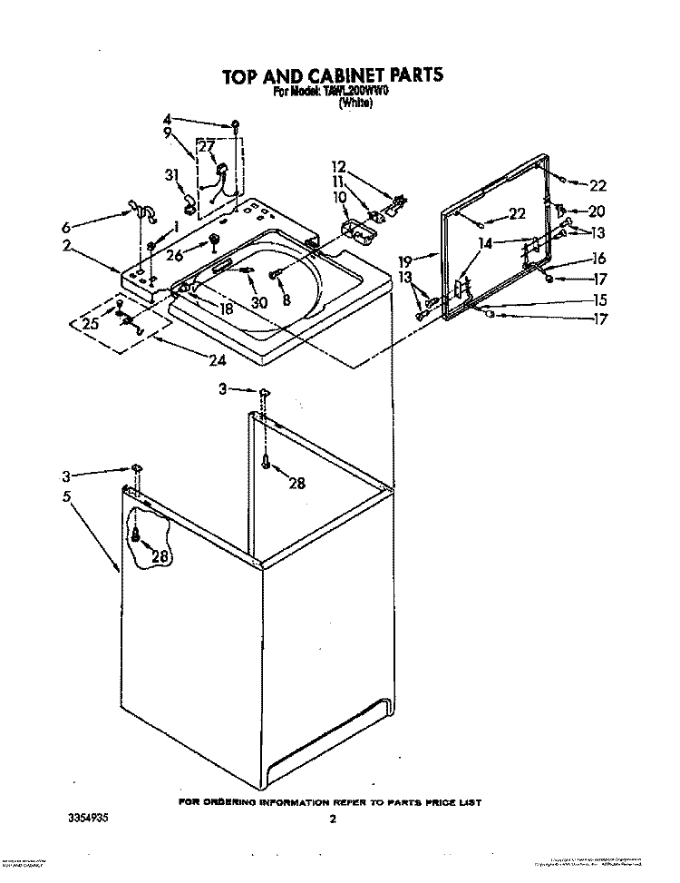 TOP AND CABINET, LITERATURE AND OPTIONAL Diagram and Parts List for TAWL200WW0  Estate Washer