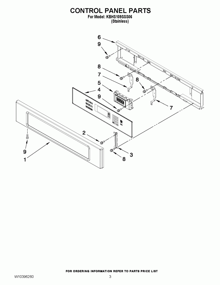 CONTROL PANEL PARTS Diagram and Parts List for KBHS109SSS06  KitchenAid Microwave