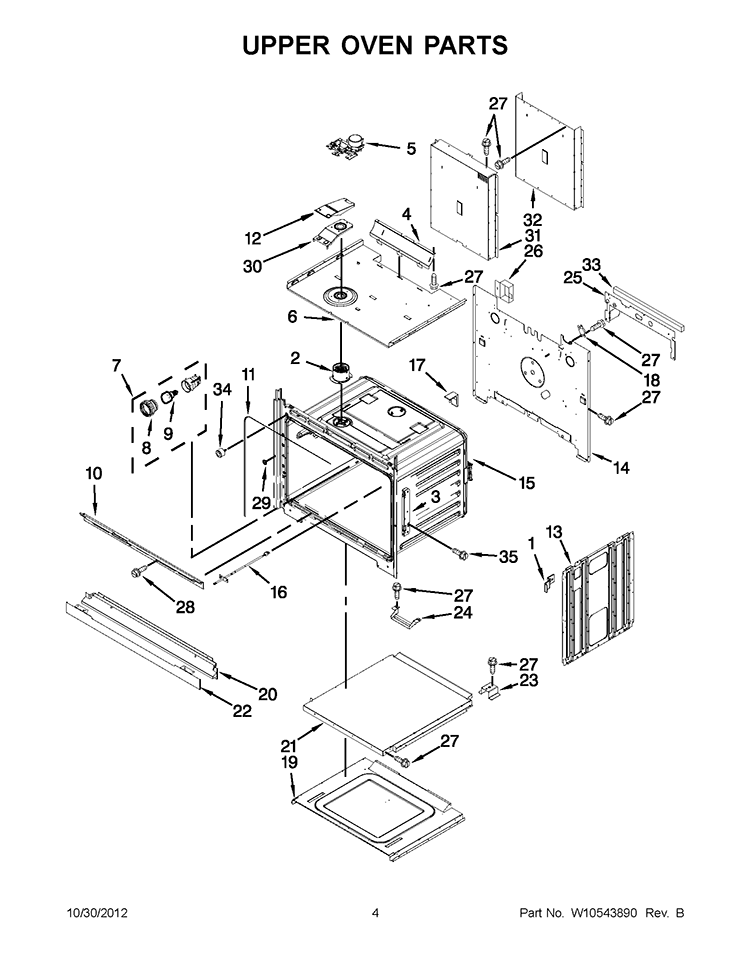 UPPER OVEN PARTS Diagram and Parts List for WOD51EC7AS01  Whirlpool Wall Oven