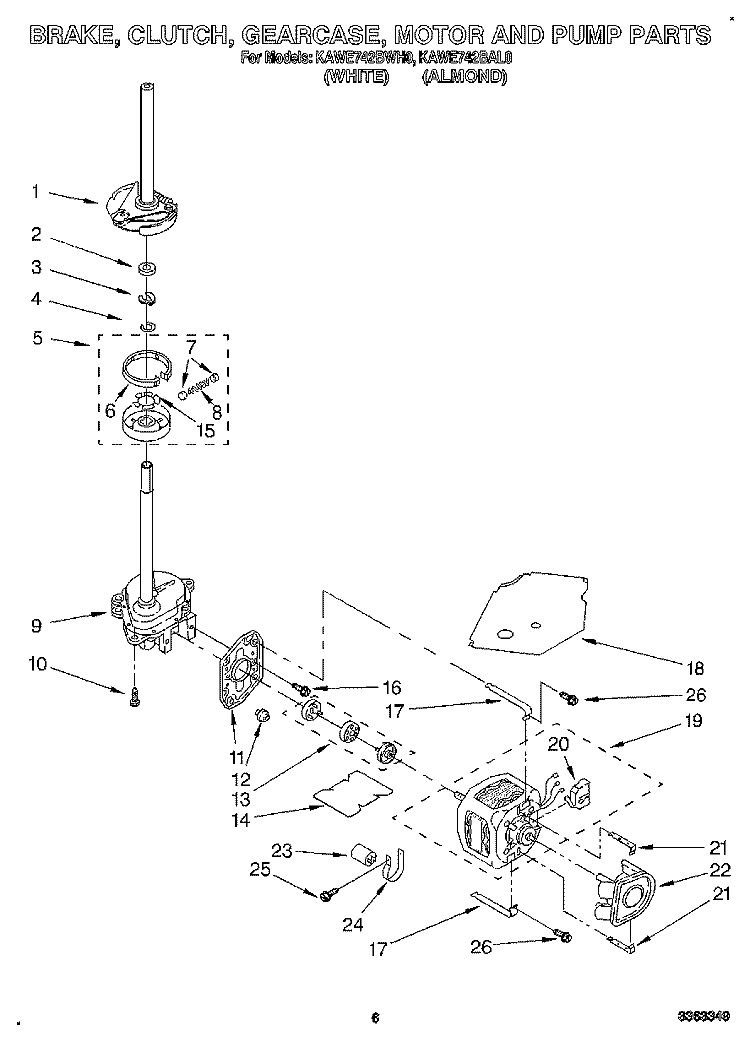 BRAKE, CLUTCH, GEARCASE, MOTOR AND PUMP Diagram and Parts List for KAWE742BAL0  KitchenAid Washer