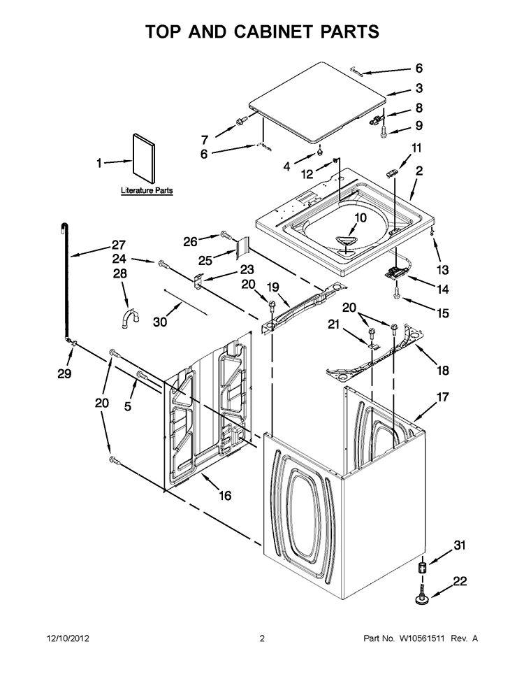 TOP AND CABINET PARTS Diagram and Parts List for 3LWTW4740YQ1  Whirlpool Washer
