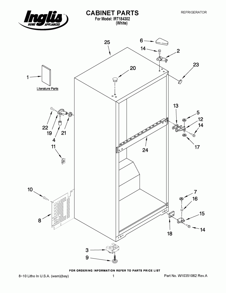 CABINET PARTS Diagram and Parts List for IRT184302  Inglis Refrigerator