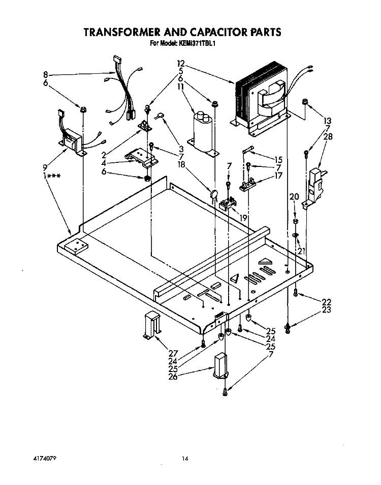 TRANSFORMER AND CAPACITOR Diagram and Parts List for KEMI371TBL1  KitchenAid Microwave Oven Combo