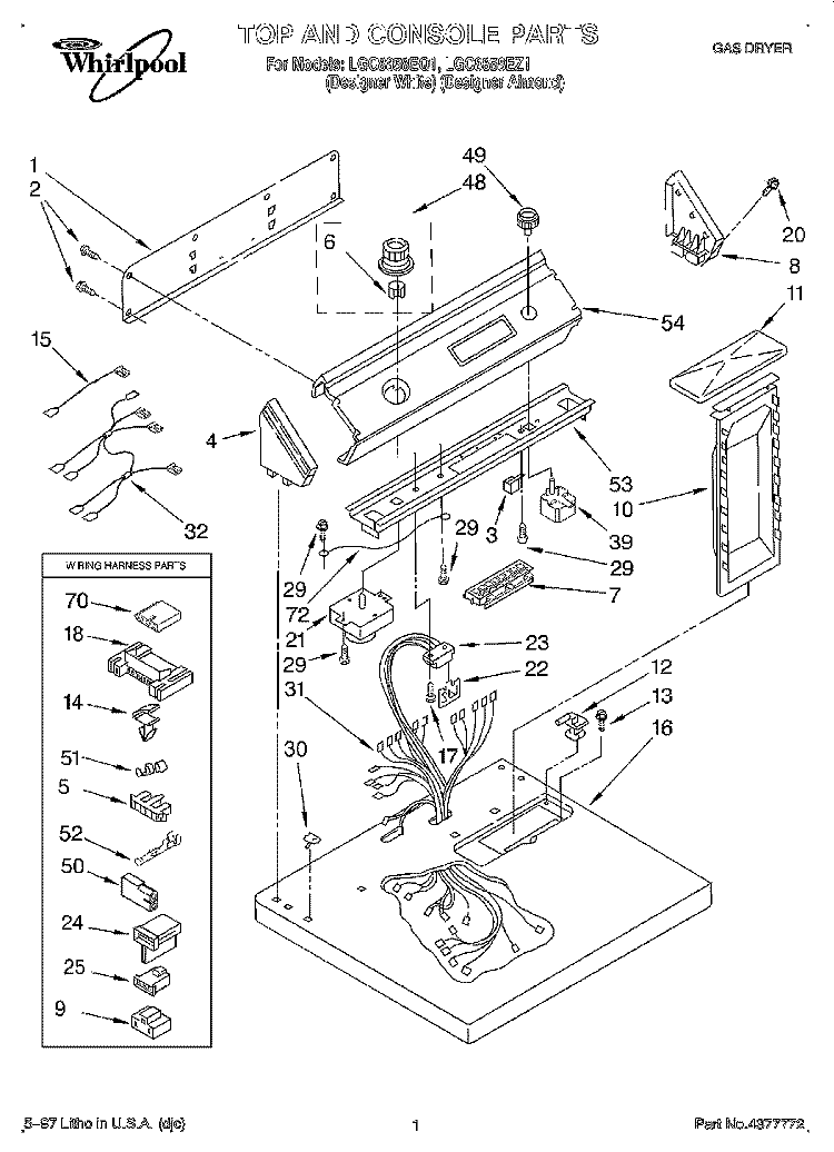 TOP AND CONSOLE, LIT/OPTIONAL Diagram and Parts List for LGC8858EQ1  Whirlpool Dryer