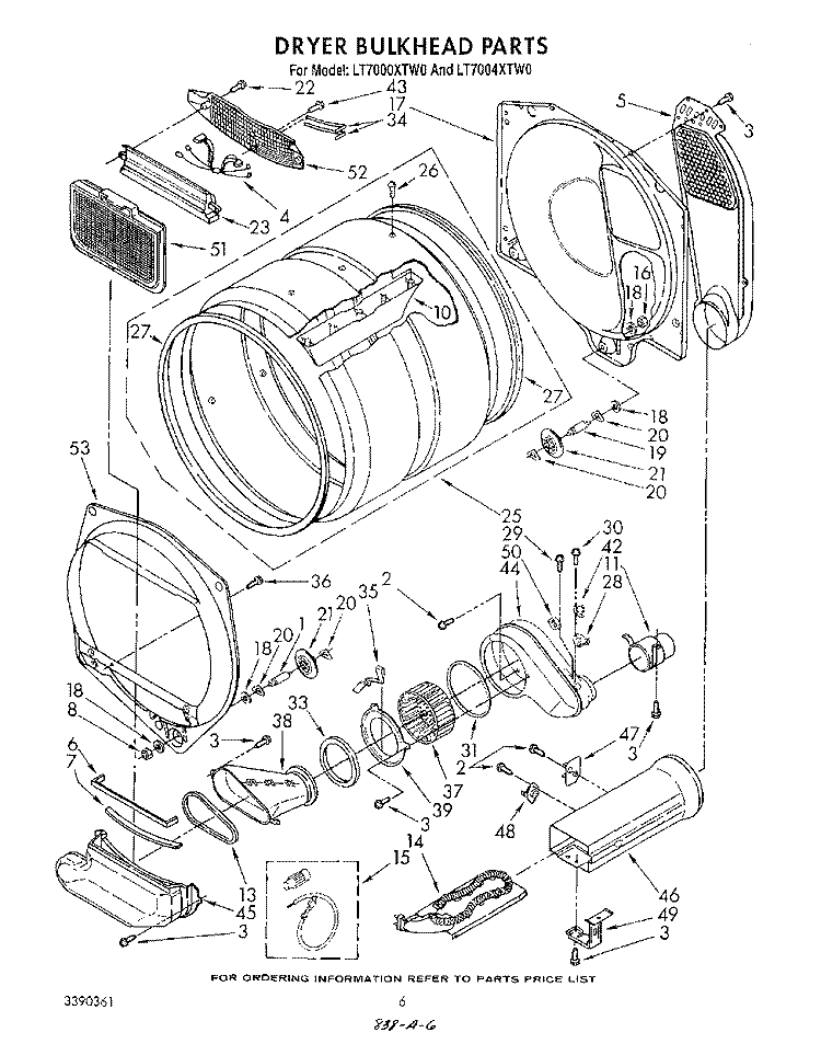 DRYER BULKHEAD Diagram and Parts List for LT7000XTM0  Whirlpool Washer Dryer Combo