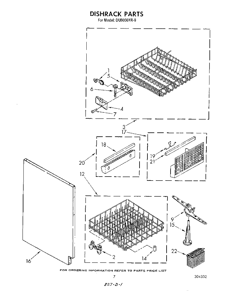DISHRACK Diagram and Parts List for DU9000XR0  Whirlpool Dishwasher